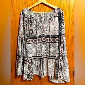 Como Vintage Women's Top Size Long bell Sleeve Gray‎ Round Neck SZ 1x